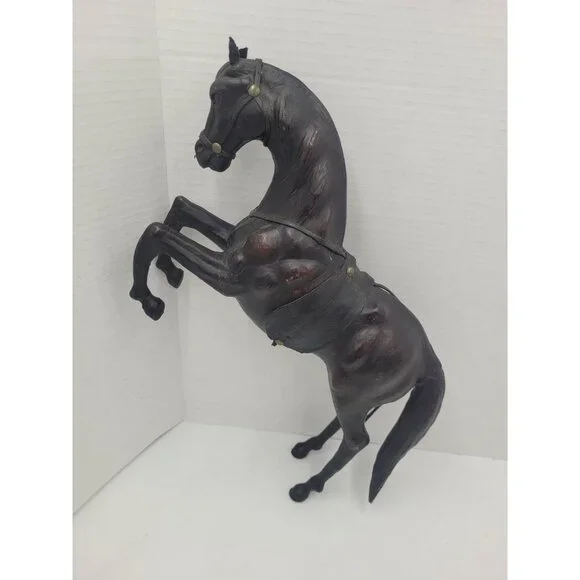 Vintage Large 14" LEATHER Wrapped Rearing Horse Figure W/ Saddle - Picture 2 of 16